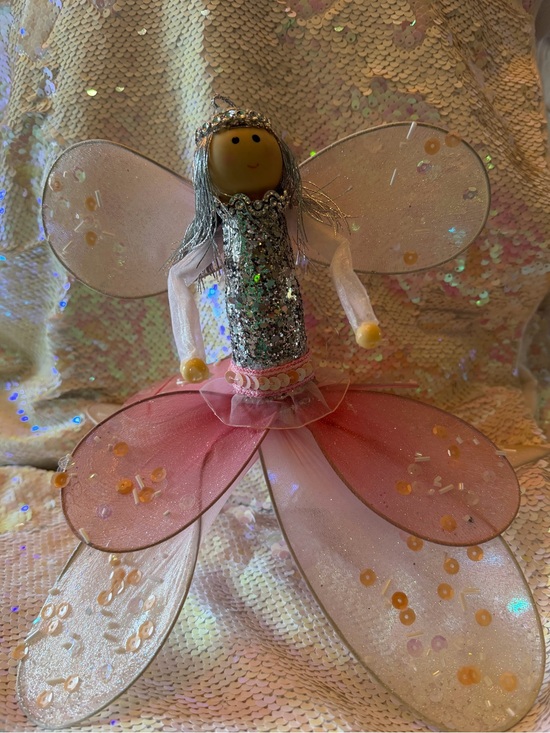 Other - Glitter Fairy Tree Topper - Pink & Silver Winged Angel